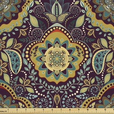 Jacobean Fabric by the Yard, Abstract Botanical Ornament Composition Motifs and Patterns, Decorative Upholstery Fabric for Chairs & Home Accents, 2 Yards, Charcoal Grey Multicolor by Ambesonne