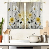 Yellow Floral Flower Window Curtains for Kitchen Abstract White Daisy Botanical Plant Small Short Home Living Room Bedroom Bathroom Drapes Treatment Tiers Fabric 1 Pair, 27.5" W x 39" L, Retro