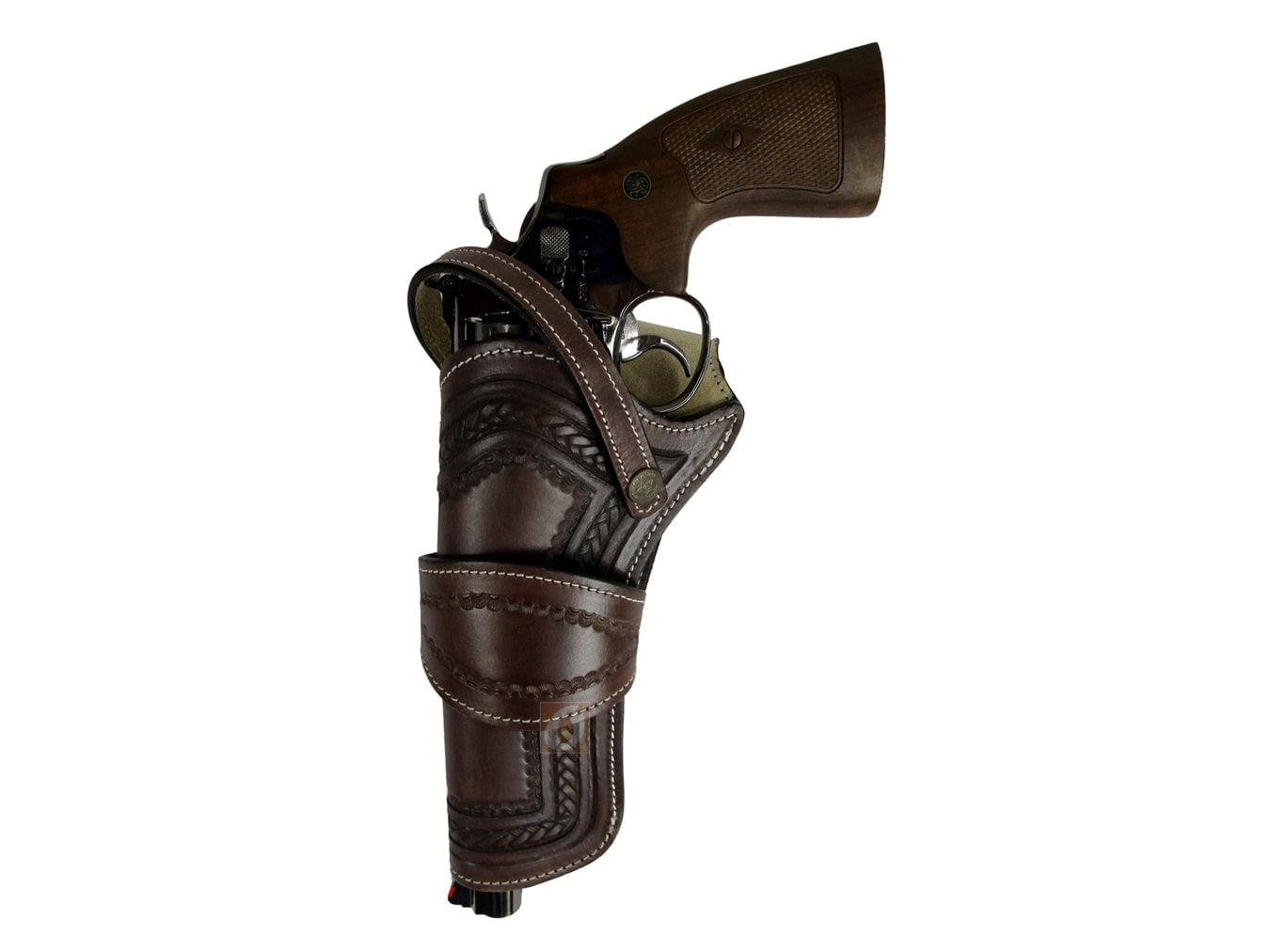 Leather Holster Heart Tooled Long Barrel Western Gun Cover Brown Color - Left Handed