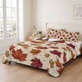 thumbnail image 2 of Quilts Twin XL Size Bedding Set, Maple Leaves Lightweight Quilted Comforter, Botanical Falling Leaves Rustic Harvest Soft Reversible Bedspread Coverlet with Pillow Covers for All Season, 68" x 98", 2 of 9