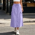 thumbnail image 2 of aohooy Womens Cargo Skirt Casual Drawstring Elastic Waist Midi Skirt with Pockets Back Slit A Line Wide Leg Summer Work Skirts Purple,L, 2 of 9