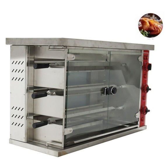 PreAsion Commercial 3 Roller Vertical Gas Rotary Chicken Oven High Capacity Oven 110V/ 60HZ 0.2KW 2800Pa