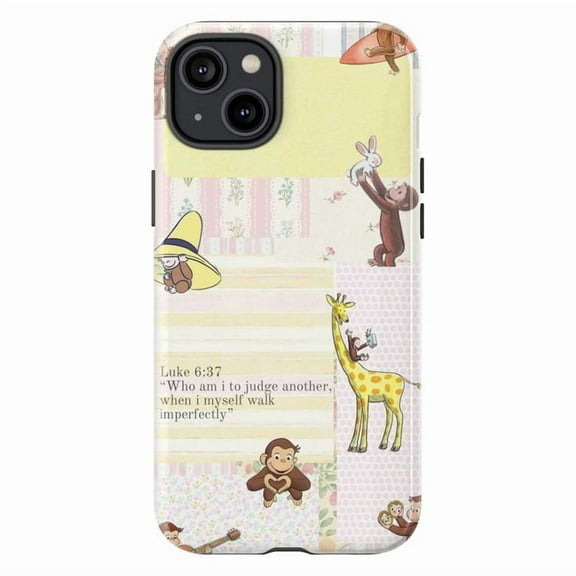 Curious George & Friends Patchwork Phone Case with Luke 6:37 Quote Protective Cover for iPhone 17 16 15 14 13 12 11