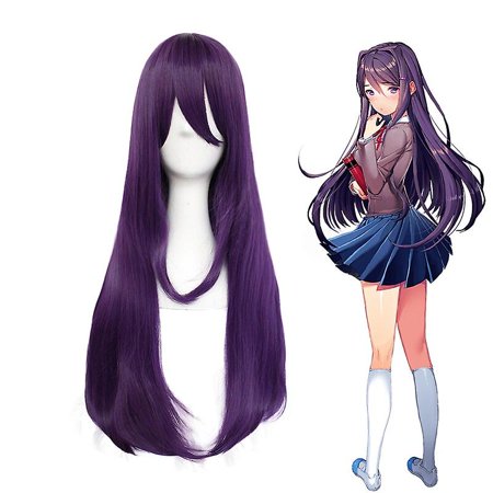 Ddlc Doki Doki Literature Club Yuri Purple Long Wig Cosplay Costu