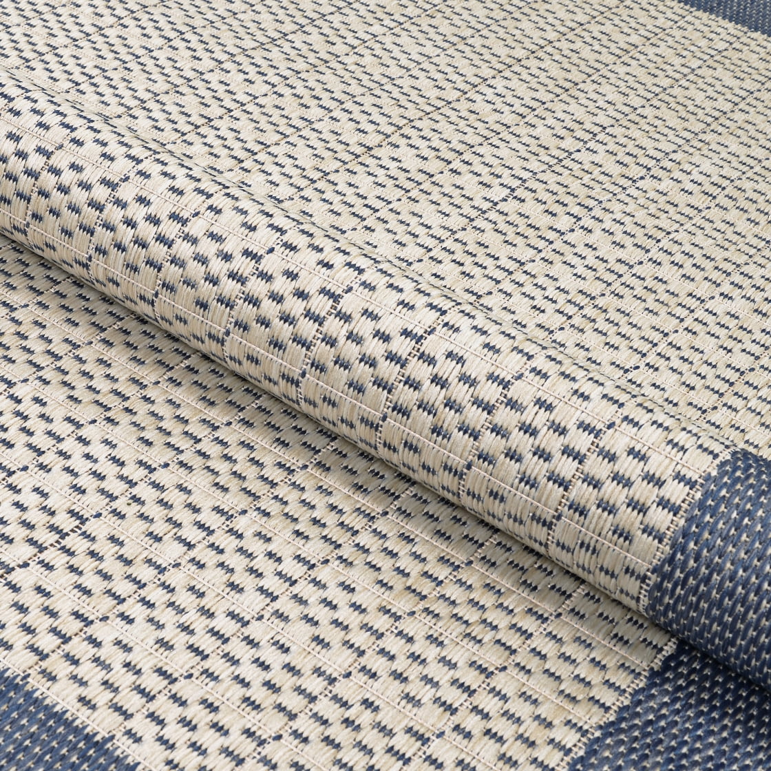 Couristan Recife Checkered Field 5'3" x 7'6" Champagne-Blue Outdoor Rug