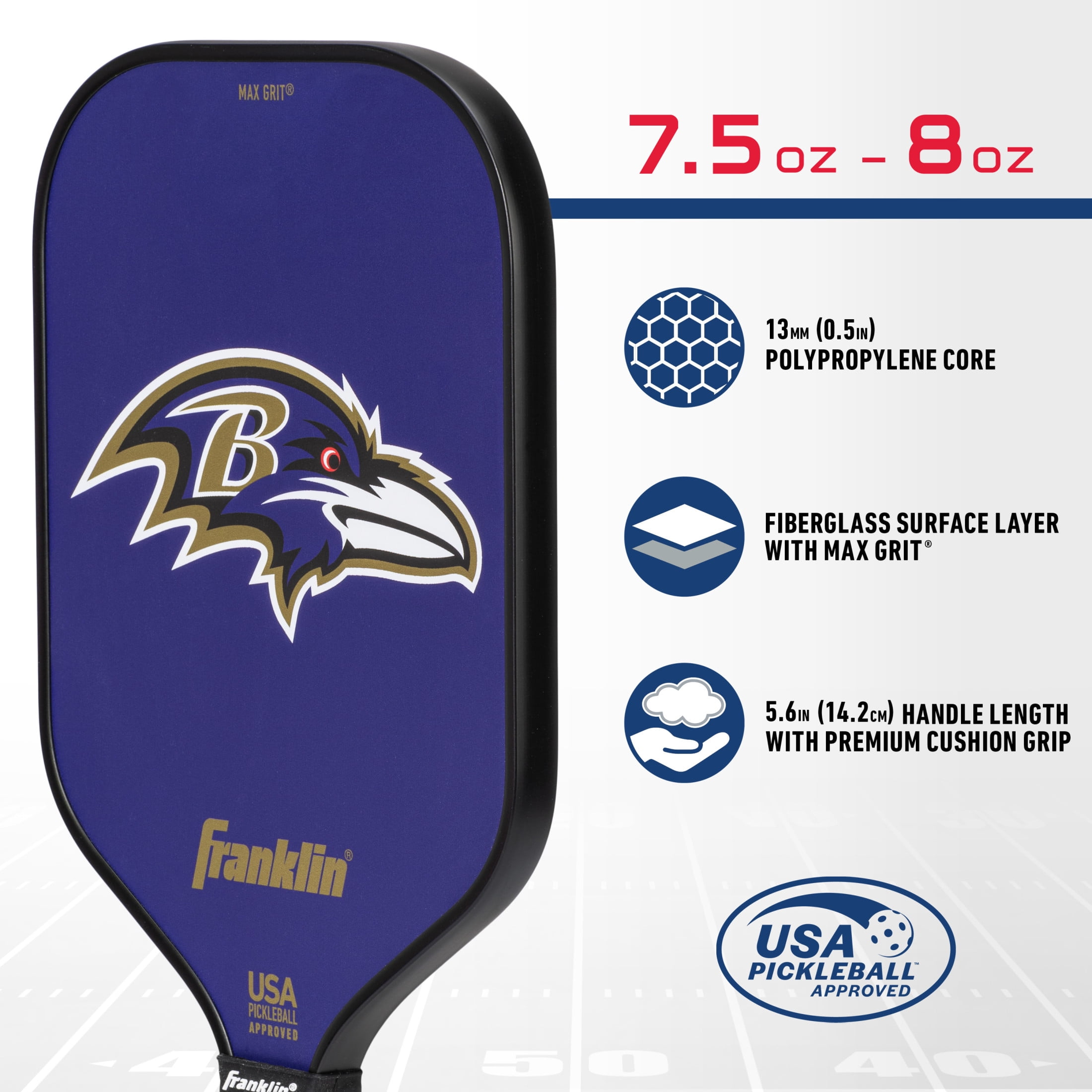 Franklin Sports NFL Baltimore Ravens Pickleball Paddle - Official NFL Team Pickleball Paddles - USAP (USAPA) Approved Premium Quality Pickleball Paddles - Authentic Team Logos + Colors