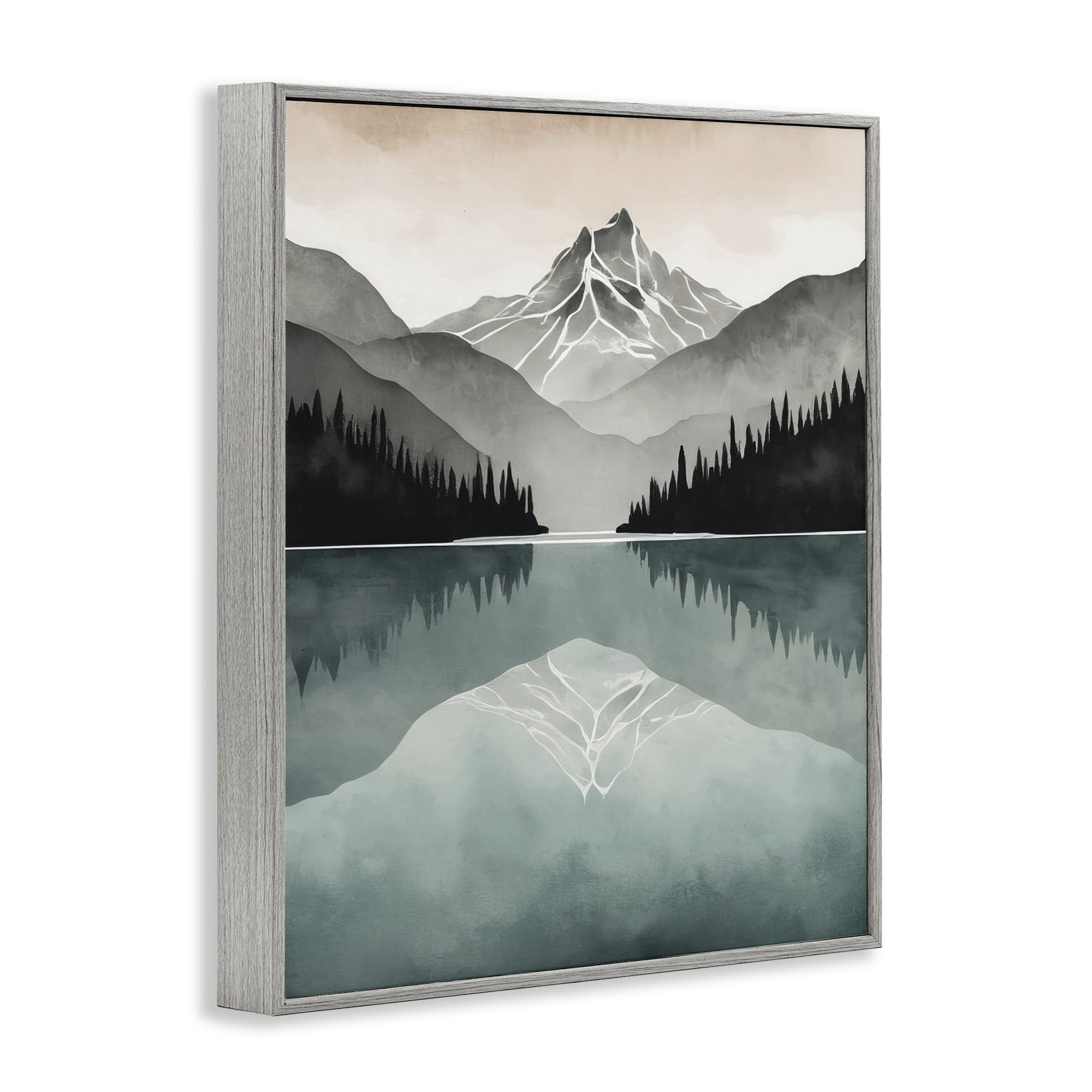 Stupell Industries Mountain Reflecting over Lake Landscape Painting Gray Framed Art Print Wall Art, 11 x 14