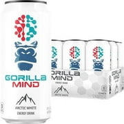 Gorilla Mind Energy Drink | Unmatched Energy  Amplified Focus | N-Acetyl-L-Tyrosine, Alpha-GPC, 200mg Caffeine, Uridine, Saffron | 0 Sugar Or Artificial Colors | 16oz, 12-Pack (Arctic White)