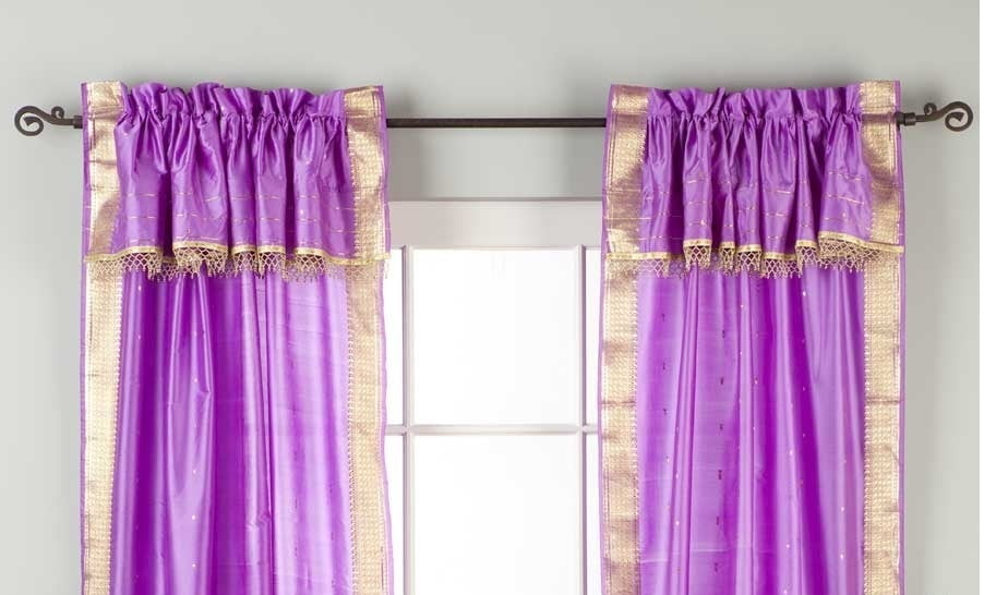 Lined 2 Gypsy Rod Pocket Curtains Beaded Valance 2 Tiebacks Lavender 60W X 108L