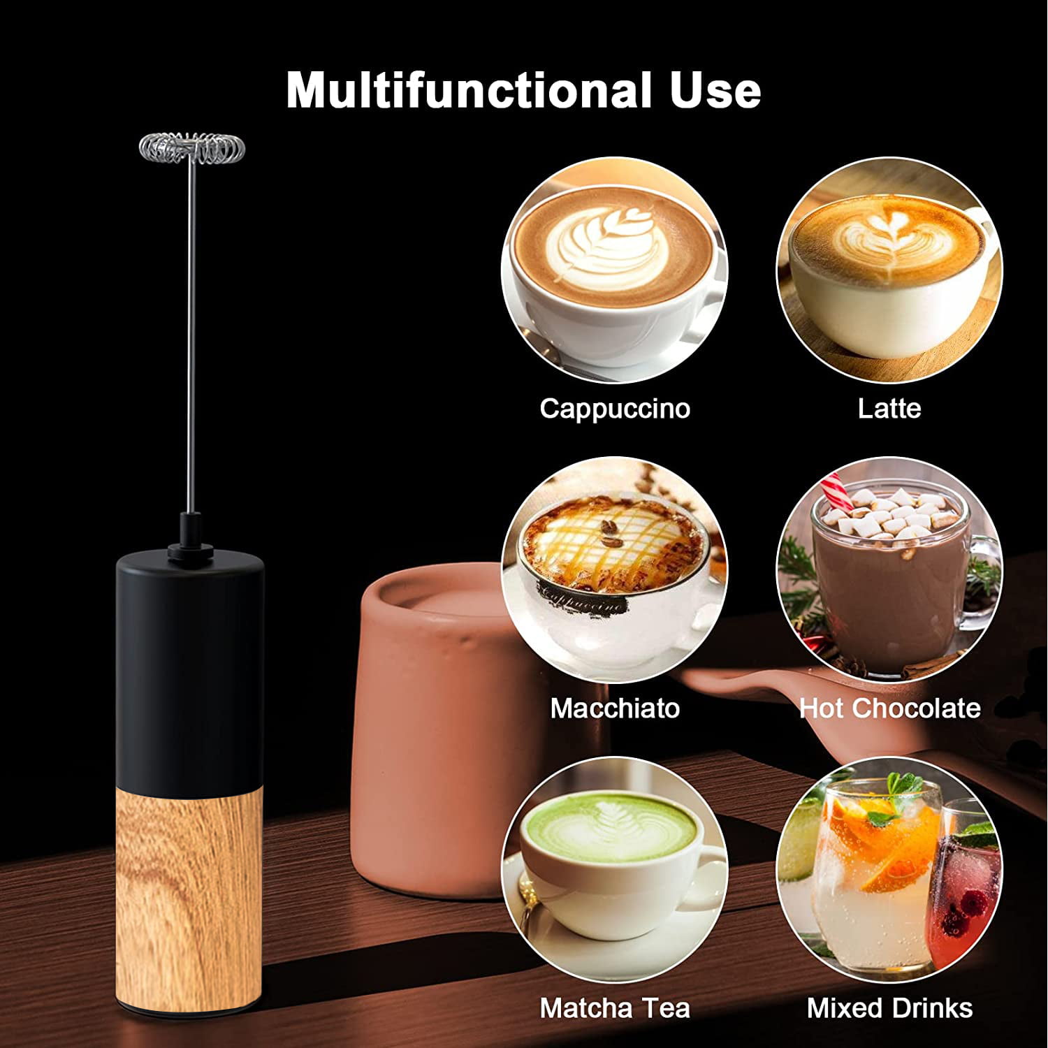 PowerLix Milk Frother Handheld Battery Operated Electric Foam Maker For  Coffee, Latte, Frappe, Matcha, Drink Mixer With Stainless Steel Double  Whisk