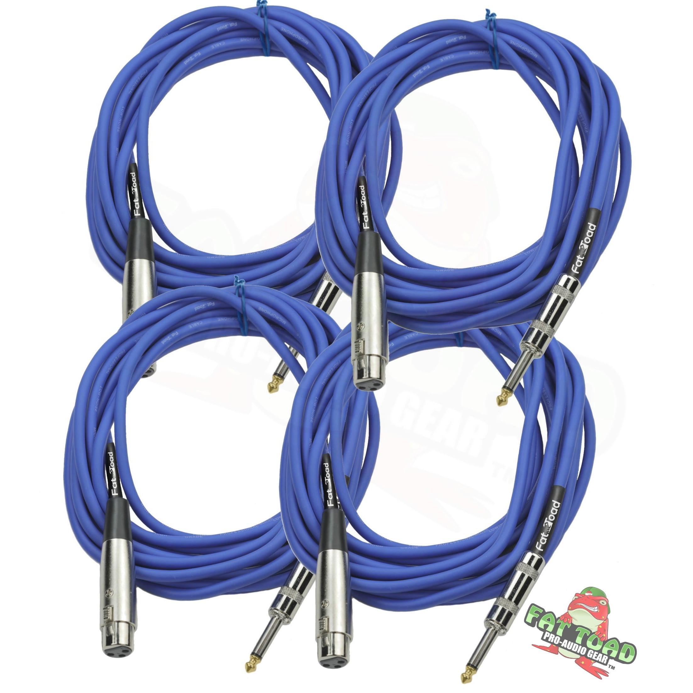 XLR Female to 1/4" Male Jack Microphone Cables (4 Pack) by Fat Toad