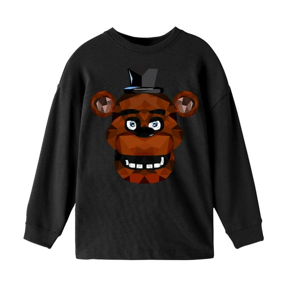 Five Nights At Freddy's Freddy Fazbear Polygon Art Crew Neck Long Sleeve Youth Black Tee