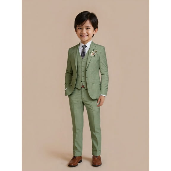 Lycody kids Linen Formal Slim Suits Summer Slim Fit 5 Piece Coat Vest Shirt pants and Bow tie for Beach Wedding Outfit Light Weight Tuxedo Party Prom Elegant, Graduation ceremony