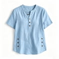 thumbnail image 5 of Ayolanni Solid Womens T Shirts 100% Cotton Short Sleeve V-Neck Button Down Blouse Loose Workout Henley Shirts 2026 Summer Clothes Blue XXL, 5 of 5