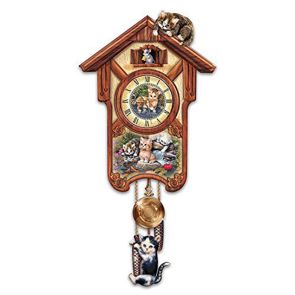 Bradford Exchange Quartz Kitten Art Indoor Cuckoo Clock, Pendulum Motion