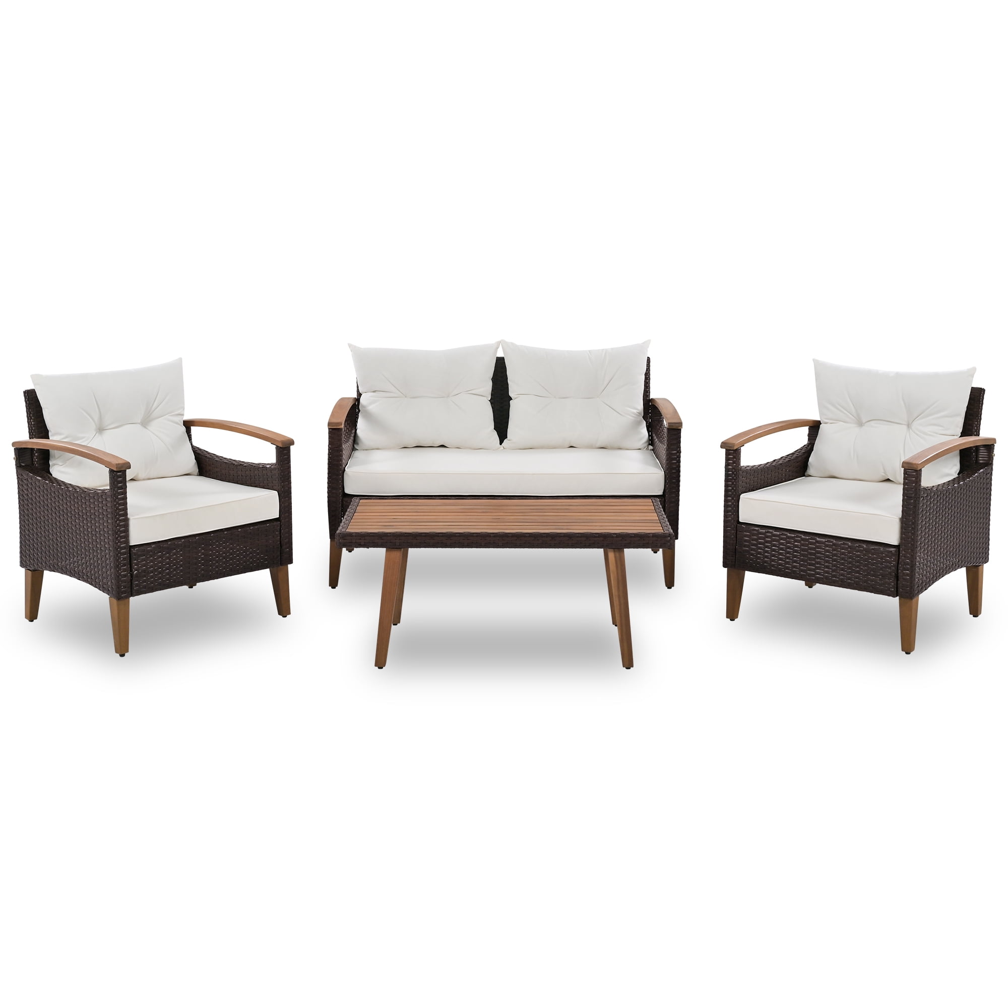 4-Piece Patio Conversation Sets, 2025 Upgrade All-Weather Wicker Patio Furniture Set w/Seat Cushions & Tempered Glass Coffee Table, Outdoor Patio Sets for Porch Poolside Backyard Garden, 705lbs