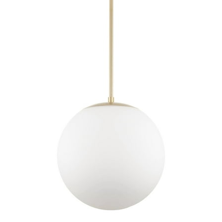 Kira Home Ceres 14" Mid-Century Modern Hanging Orb Pendant Light with Smooth Matte White Frosted Diffuser, Cool Brass