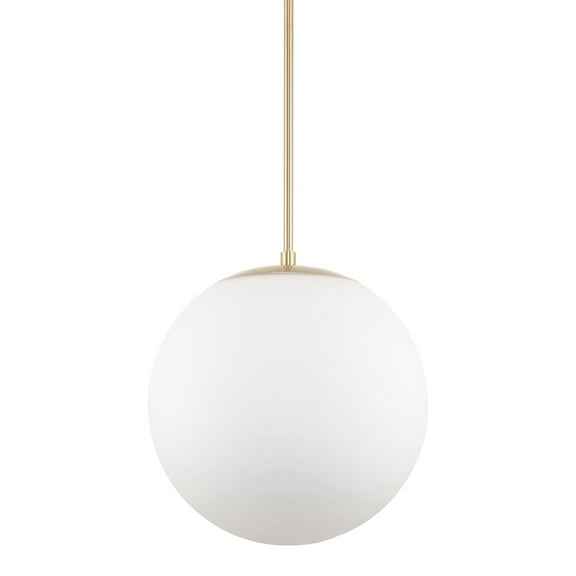 Kira Home Ceres 14" Mid Century Modern Globe Pendant Light, Minimalist White Frosted Glass Orb Hanging Lamp, Cool Brass