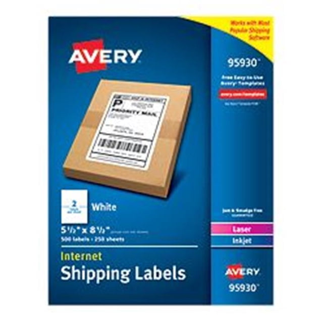 Avery-Dennison White Shipping Labels, Laser or Inkjet, White - 5.5 x 8.5 in.