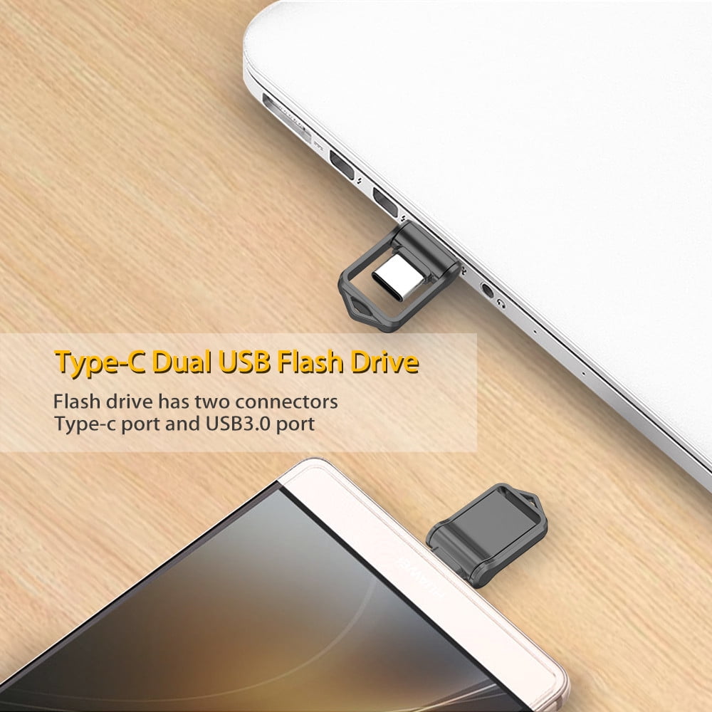 KOOTION 128GB USB 3.0 Type C Flash Drive Dual Port Thumb Drive Mini Pen Drive On the Go OTG Metal Jump Drive Memory Stick, Silver