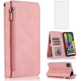 thumbnail image 1 of REQO Compatible with Google Pixel 4 Wallet Case Tempered Glass Screen Protector and Zipper Retro Leather Flip Cover Card Holder Stand Cell Accessories for Pixel4 Pixle Four Women Men Rose Gold, 1 of 7