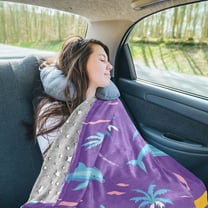Sun Trees Whales Purple Travel Blanket Pillow Compact Foldable Airplane Throw Blanket with Trolley Sleeve for Travel Camping