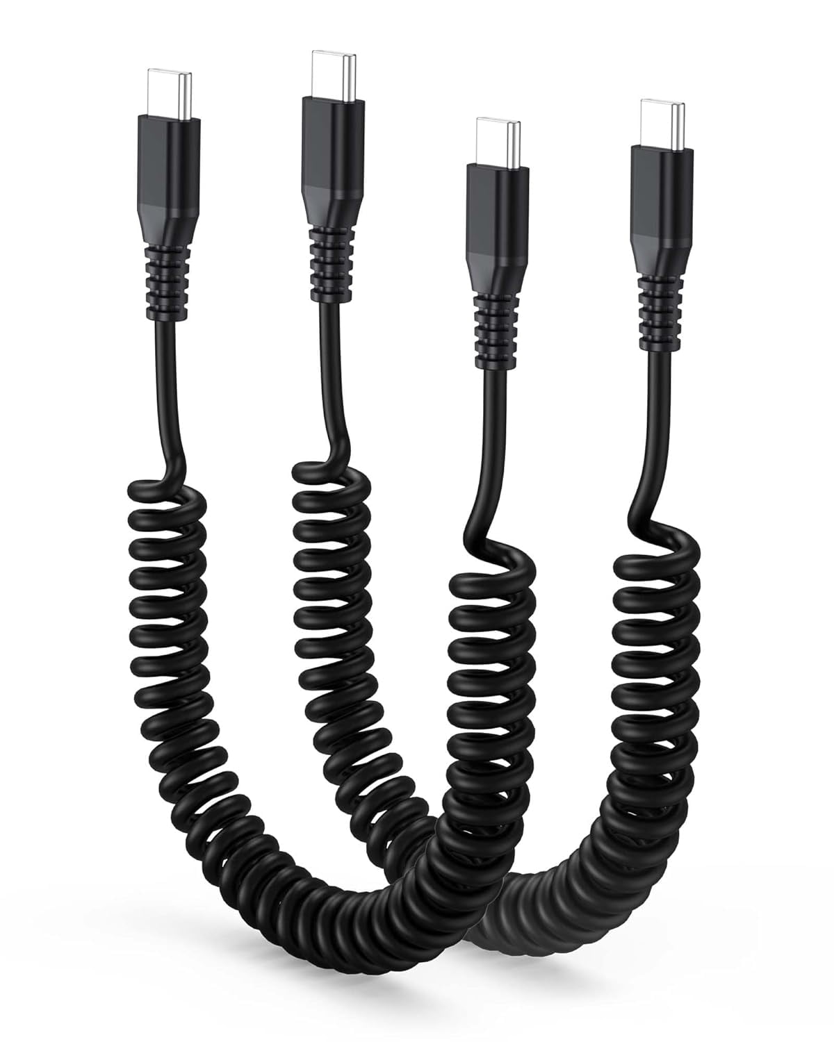 MHAWBL-USB C to USB C Cable Coiled 2-Pack, Retractable USB C Cable, 3FT 60W Fast Type-C Car Charger Cord for CarPlay and Android Auto, Type-C Fast Charing for iPhone 17/16/15, Samsung S23/S24/S25/S26