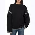 thumbnail image 5 of 2025 Fall Winter Women'S Oversized Solid Color Round Neck Long Sleeve Color Block Cable Knit Pullover Sweater, 5 of 15