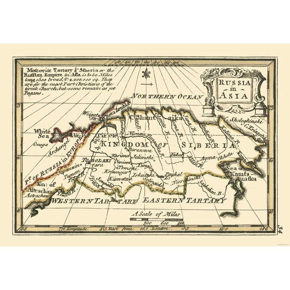 Historic Map - Russia Asian - Bowen 1758 - 32.87 x 23 - Vintage Wall Art