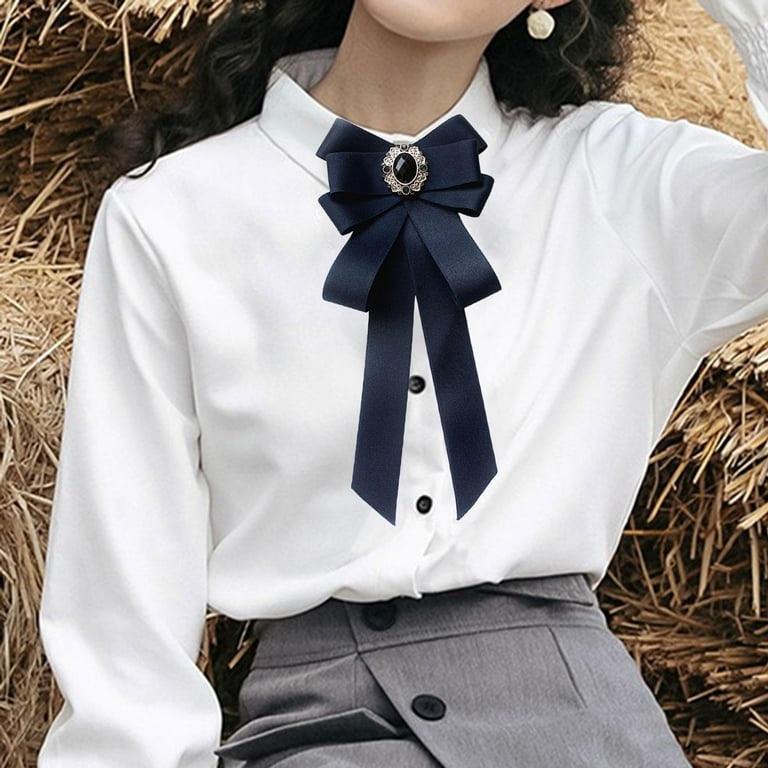 Pre tied bow tie for women with bow tie decoration collar bow tie elegant ribbon navy blue