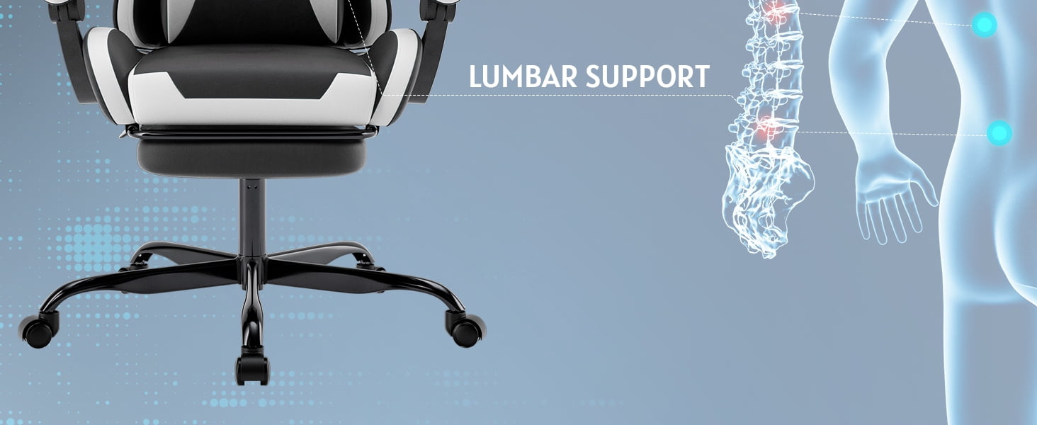Leumius Gaming Chair,Ergonomic Office Computer Desk Chair with Footrest and Lumbar Support,360° Swivel Chairs for Office Home Gaming,Black