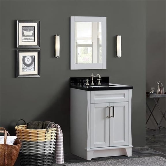 Bellaterra Home 400700-25-WH-BGR 25 in. Single Rectangle Sink Vanity with Galaxy Granite Top, White & Black