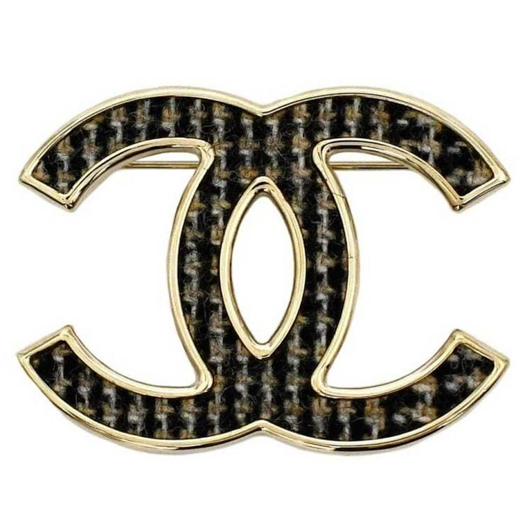 Authenticated Used CHANEL Brooch Gold Black Beige Cocomark GP B22 K Pin  Motif