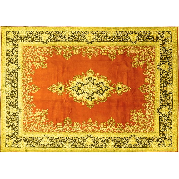 Ahgly Company Machine Washable Indoor Rectangle Medallion Yellow Traditional Area Rugs, 5' x 7'