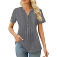 thumbnail image 2 of Womens Shirts Blouse Womens T Shirts Short Sleeve Pleated Casual V Neck Summer Blouses Tops, 2 of 9