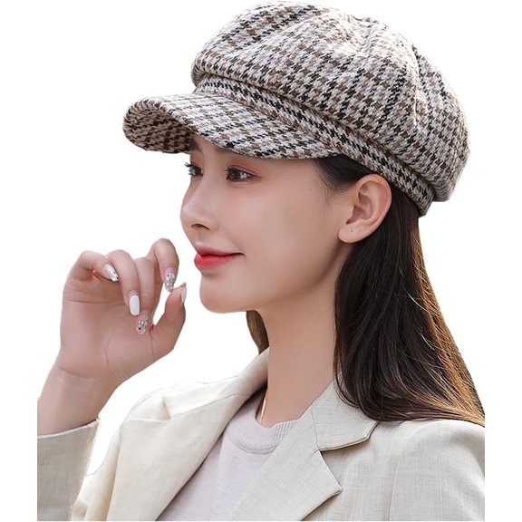 Women's Newsboy Cap Retro Plaid Octagonal Hat, Outdoor Sun Hat Casual Cap Painter Hat for Women Paperboy Beret Caps