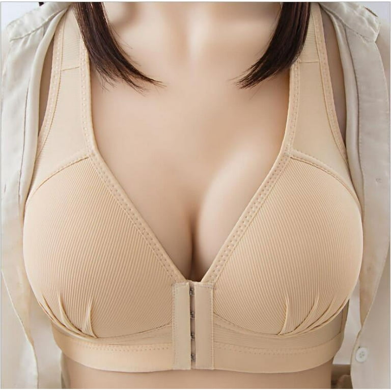Plus Size Push Up Bra Front Closure Solid Color Brassiere Bra 36-46 Wireless  Plus Size Push Up Bra Front Closure Solid Color Brassiere Bra Wireless  Underwear 36-46 for Women 42 Skin Color 