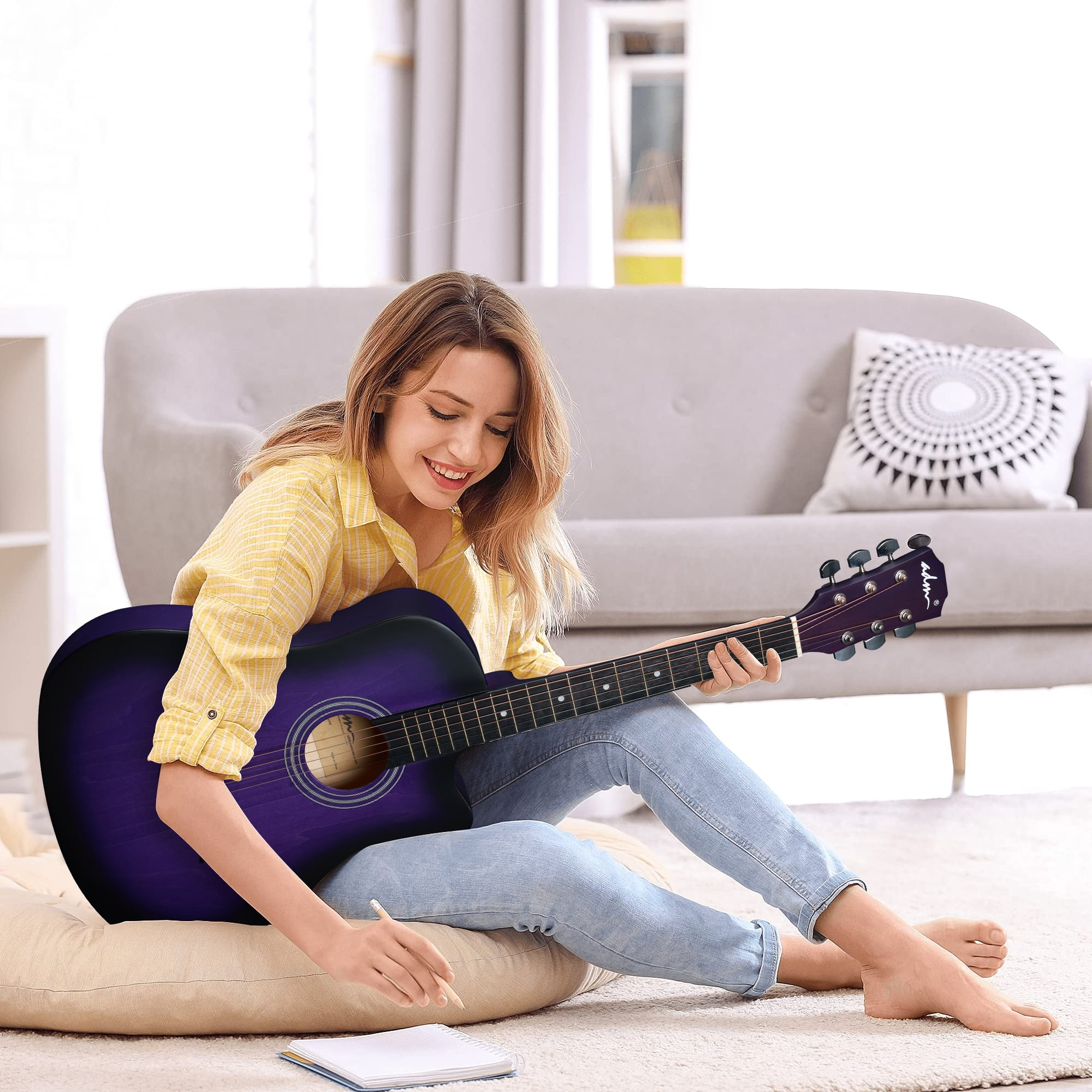 ADM 38'' Acoustic Cutaway Guitar for Kids Beginner Kit with Free Lessons, Purple