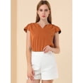 thumbnail image 3 of Allegra K Camiseta Manga Tulipán Cuello En V Básico Para Mujer Color caramelo XS, 3 of 6
