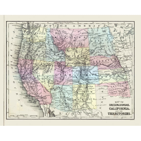 Historic State Map - United States Western - Mitchell 1877 - 29.21 x 23 - Vintage Wall Art