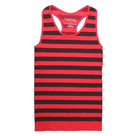 - Sexy Sport Stripe Stretch Racerback Rugby Tank Top Casual Wear,2Fuchsai