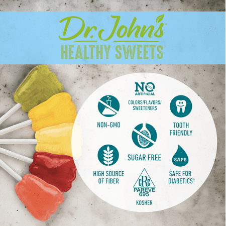 Dr. Johns Healthy Sweets Sugar-Free Lollipops Fresh Fruit Valentine's Day Hard Candy , 16 oz, 60 Piece Bag