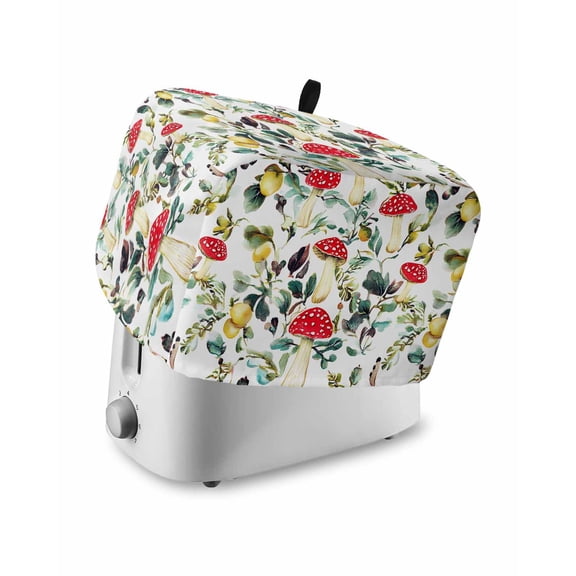 Fsddascl Red Mushrooms Toaster Cover 4 Slice, Large Kitchen Appliance Covers, Modern Art Spring Summer Botanical Toaster Oven Cover with Loop, Bread Machine Cover Polyester Dust Cover Protection