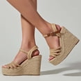 thumbnail image 2 of asdoklhq Platform Sandals Clearance,Women Shoes Casual Peep Toe High Wedge Heels Ankle Strap Roman Retro Rustic Straw Rope Sandals, 2 of 9