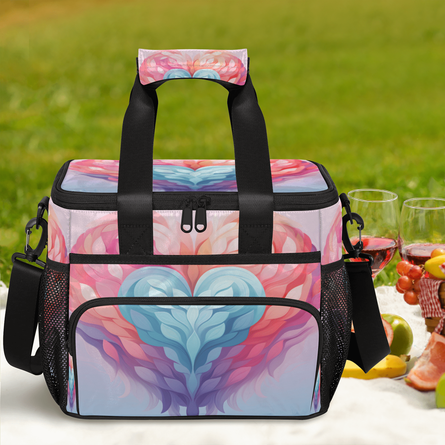 Herdesigns Heart Colorful Large Lunch Box for Adults Women Men with Adjustable Shoulder Strap, Insulated Reusable Lunch Bag Leakproof Cooler Tote Bag