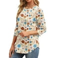 thumbnail image 4 of Fantaslook Womens Plus Size Tops 3/4 Sleeve Pleated Dressy Blouses Crew Neck Casual Tunic Tops Summer Shirts, 4 of 8