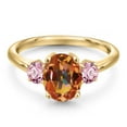 thumbnail image 3 of Gem Stone King 10K Yellow Gold Ecstasy Mystic Topaz and Pink Lab Grown Diamond Engagement Ring for Women | 2.50 Cttw | Oval 9X7MM | Gemstone November Birthstone | Size 6, 3 of 6