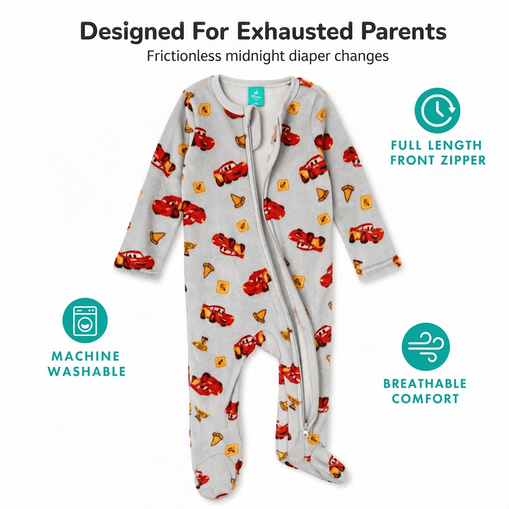 Disney Cars Baby Boys' Fleece Footed Sleep N' Play McQueen Light Grey