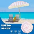 thumbnail image 2 of Boho 6ft Pink Stripe Round Patio Beach Umbrella, UPF 50+, Fringe, Adjustable Tilt, Waterproof, 2 of 7