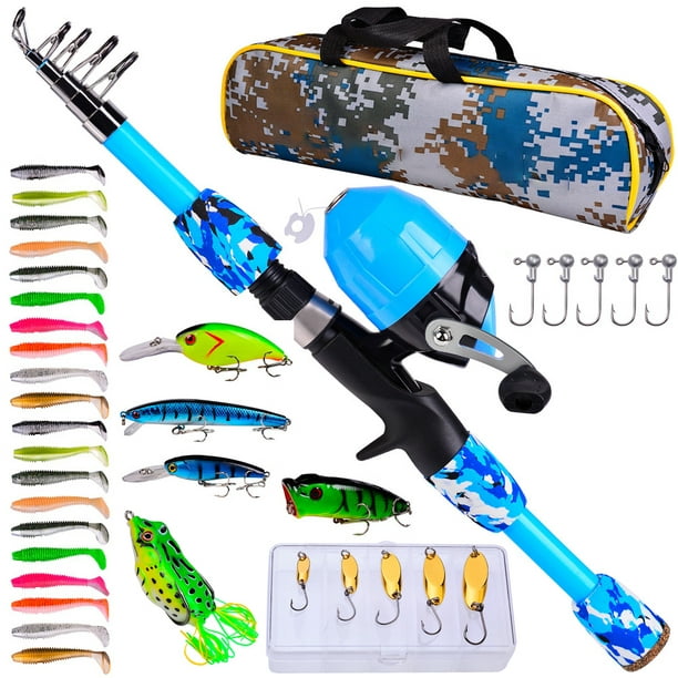 EDTara Kids Fishing Pole Telescopic Rod Reel Combo With Carry Bag Fishing  Accessories For Youth Girls Boys 